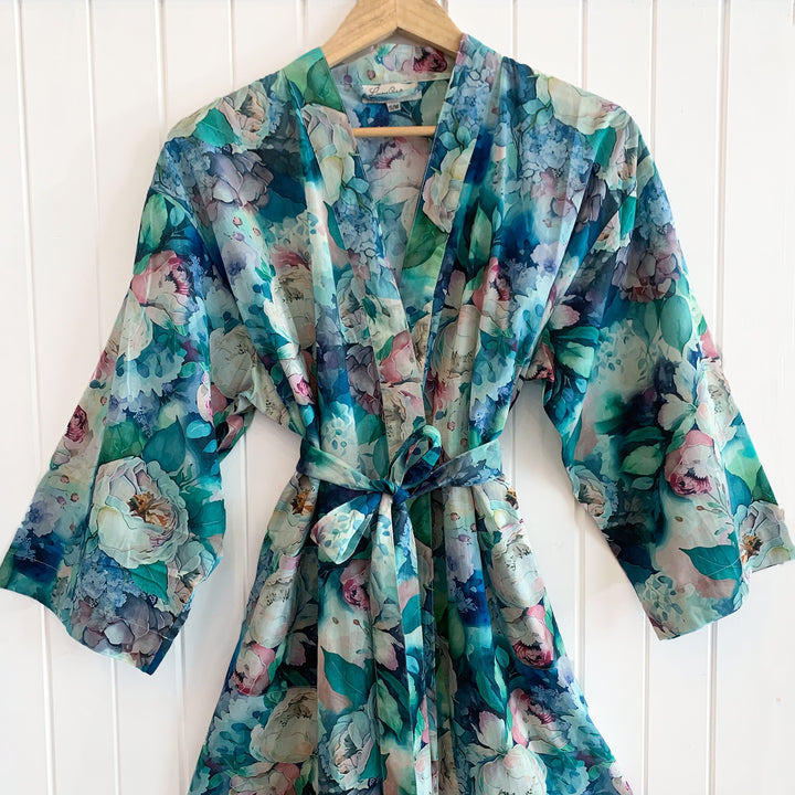 Botanical Blue Kimono Robe
