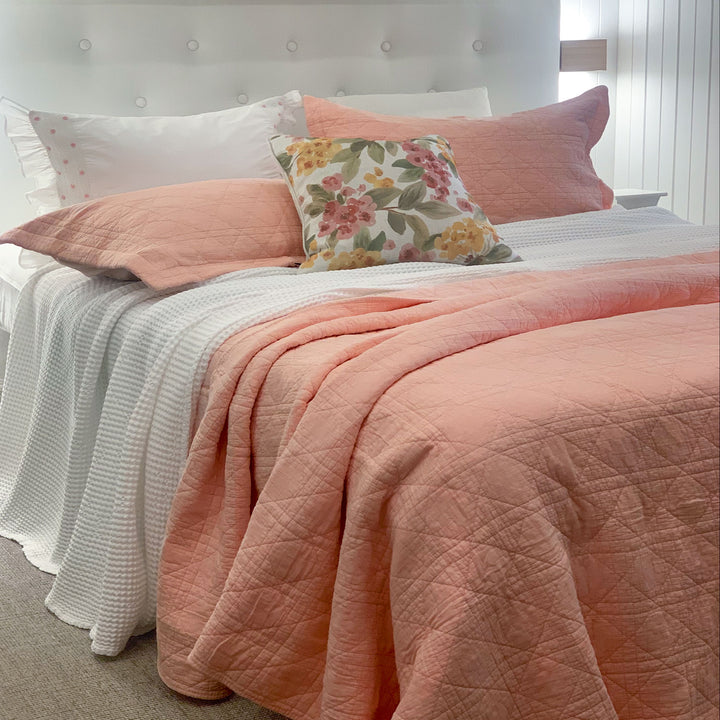 Coral Quilted Cotton Coverlet