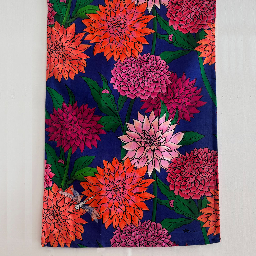 Dahlia blooms tea towel