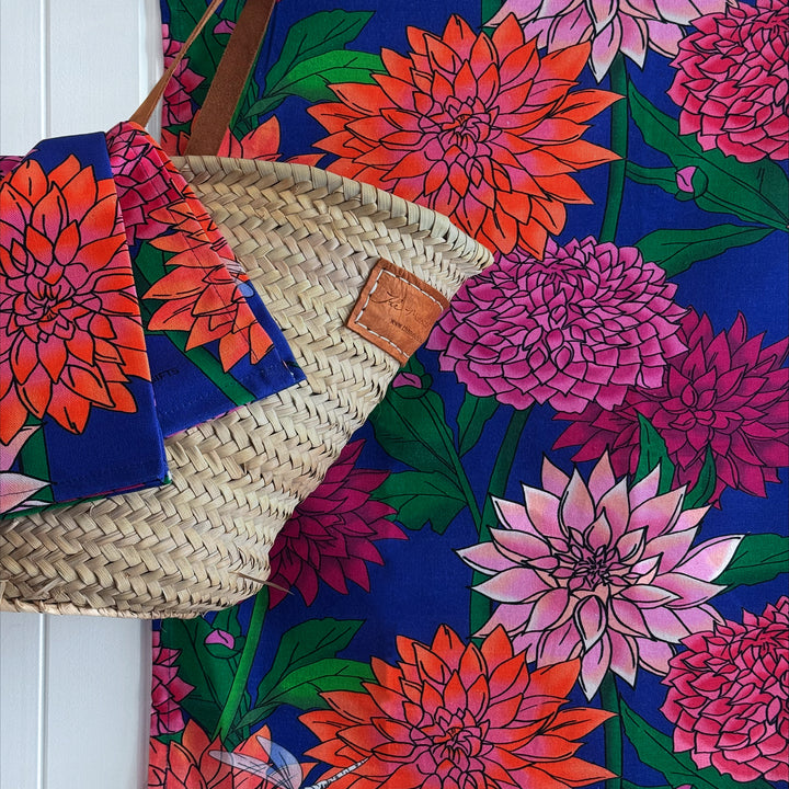 Dahlia blooms tea towel