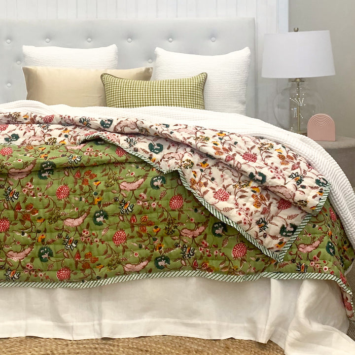 Elka Green Floral Coverlet