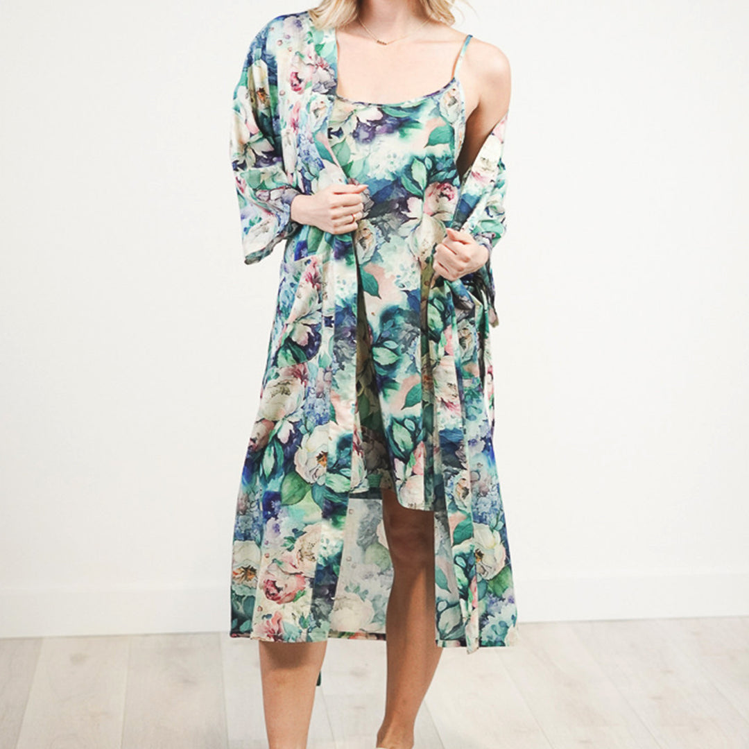 Botanical Blue Kimono Robe