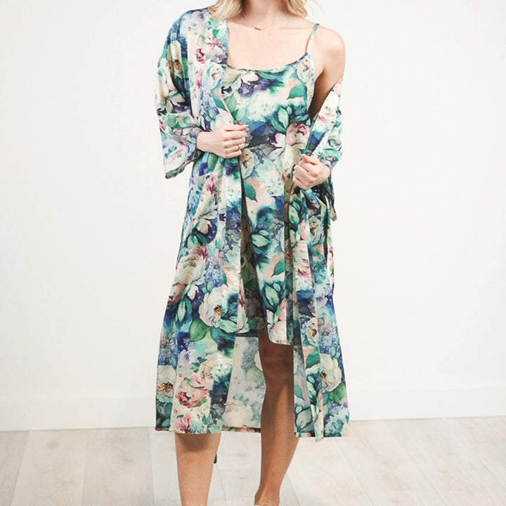 Botanical Blue Kimono Robe