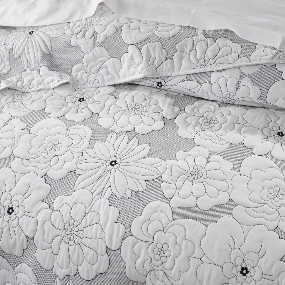 Leona Monochrome Floral Bedspread Set