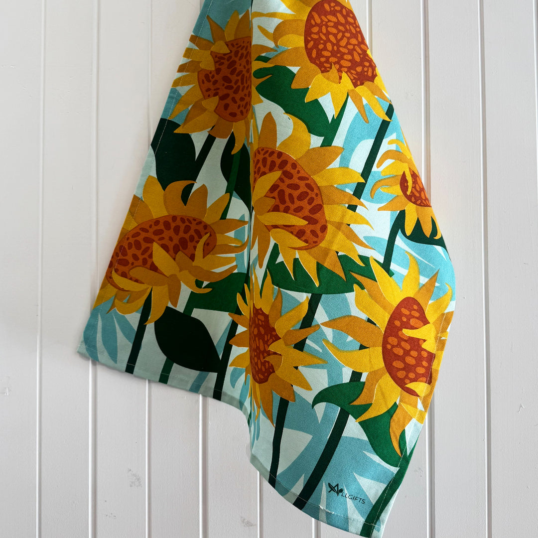 Sunflower show off tea towel