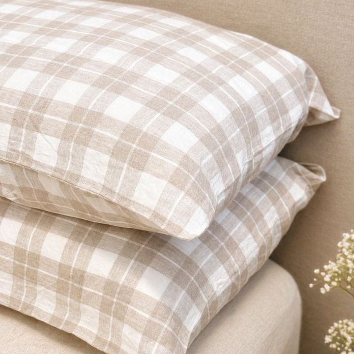 Linen Natural Check Pillowcases