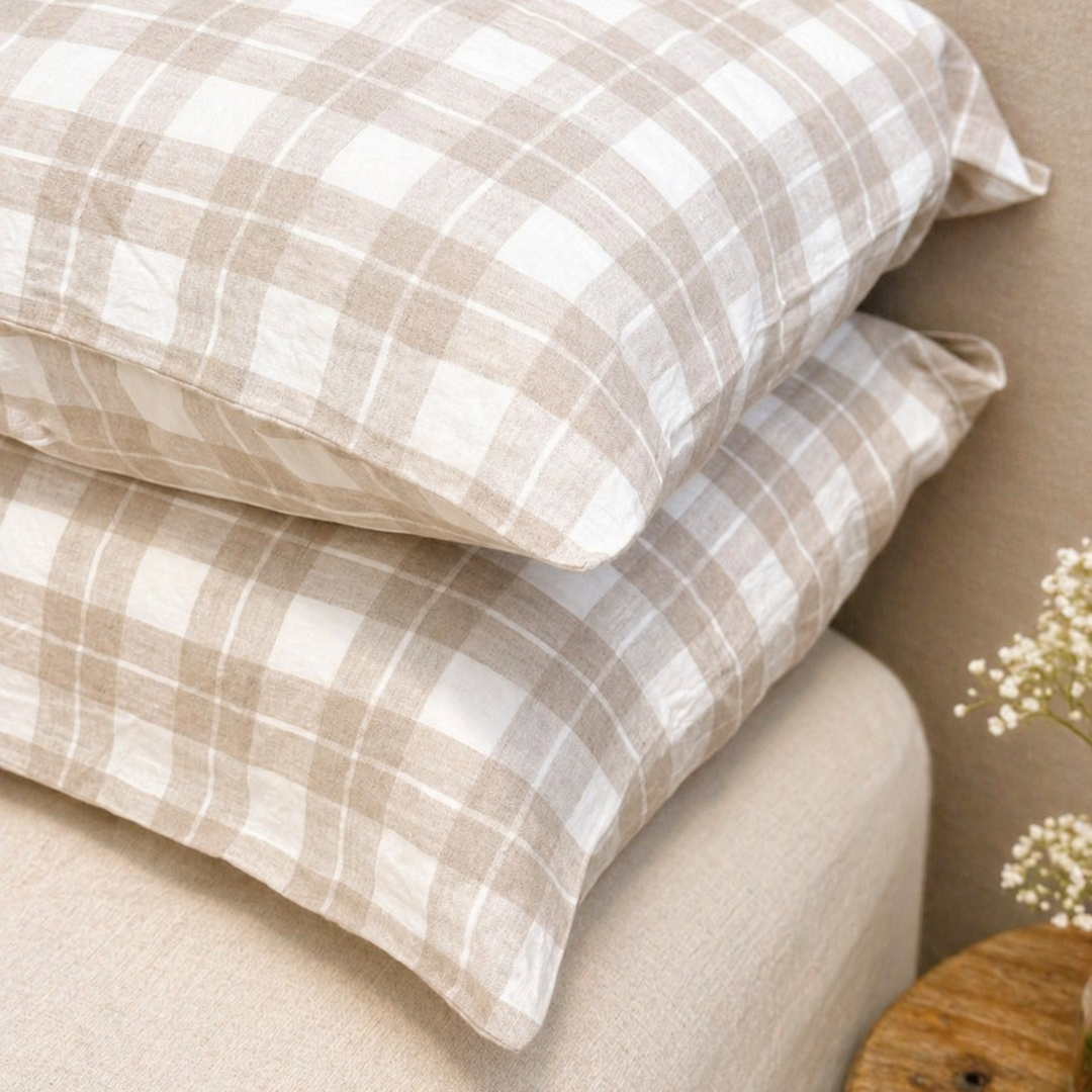Linen Natural Check Pillowcases