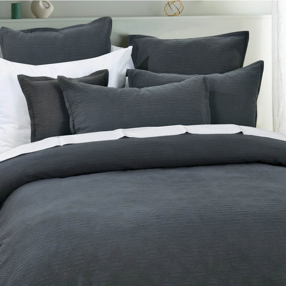 Grey Pattern Cover Hallston Dark Grey Cotton Jacquard Quilt Cover Set | The Bedspread Shop