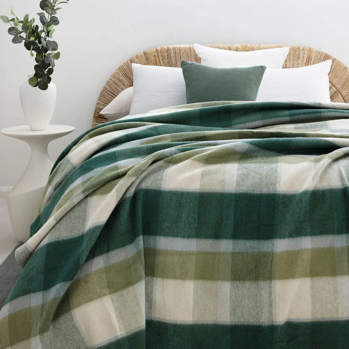Nolan Green Check Wool Bamboo Blanket