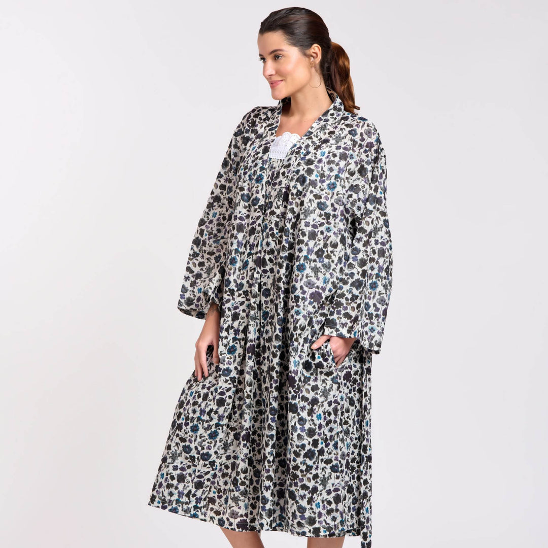 Violet Floral Cotton Kimono Robe