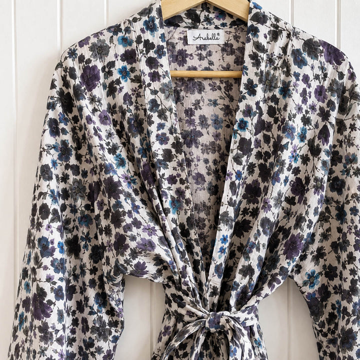 Violet Floral Cotton Kimono Robe