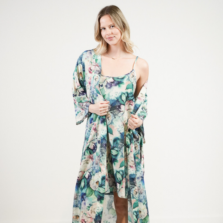 Botanical Blue Kimono Robe