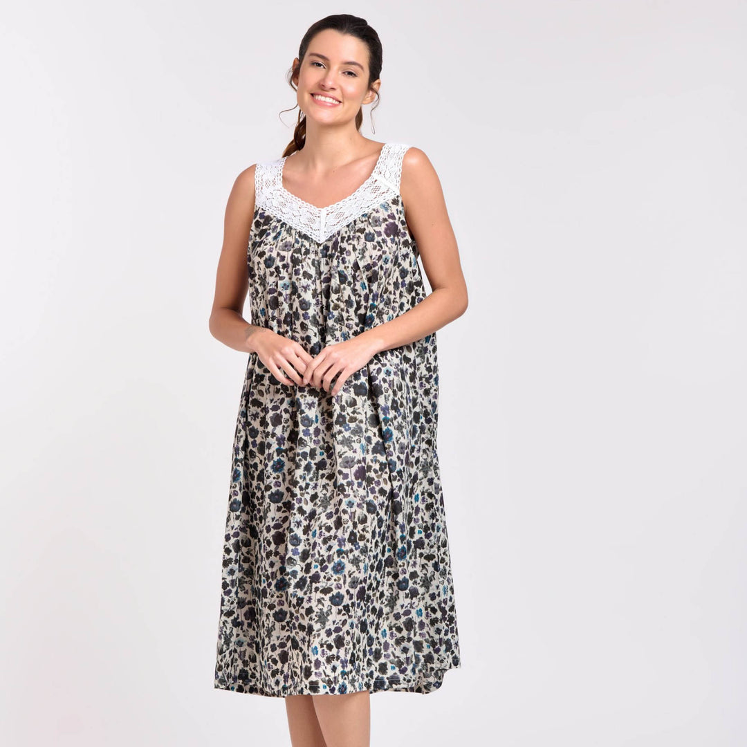 Violet V-neck Lace Cotton Nightie