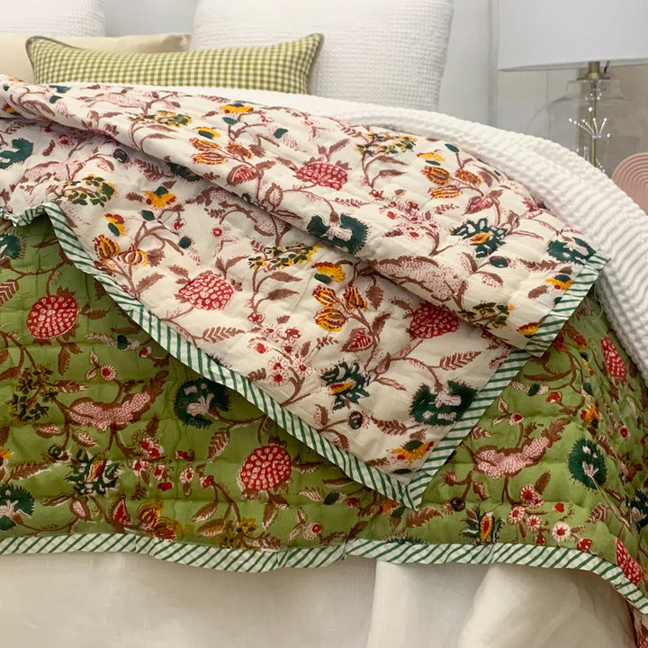 Elka Green Floral Coverlet