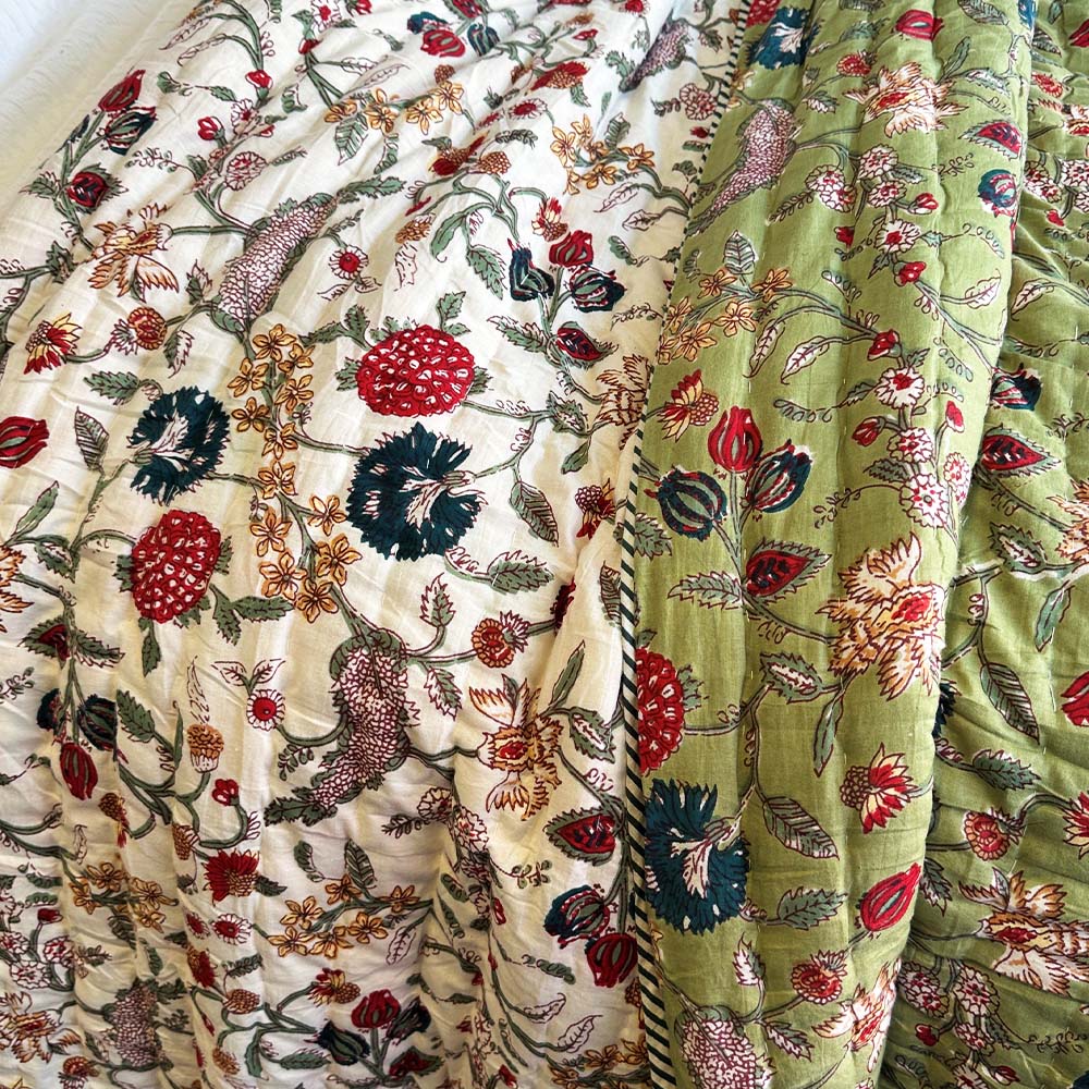 Elka Green Floral Coverlet