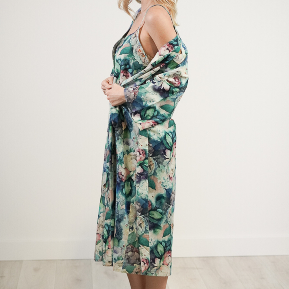 Botanical Blue Kimono Robe