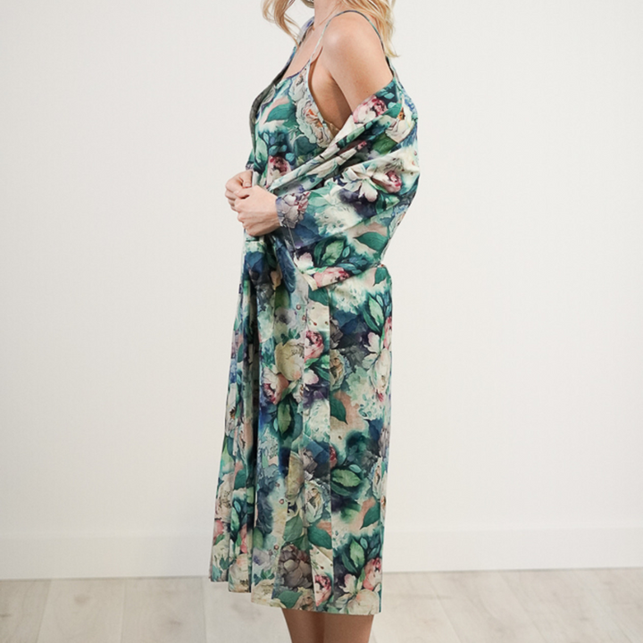 Botanical Blue Kimono Robe