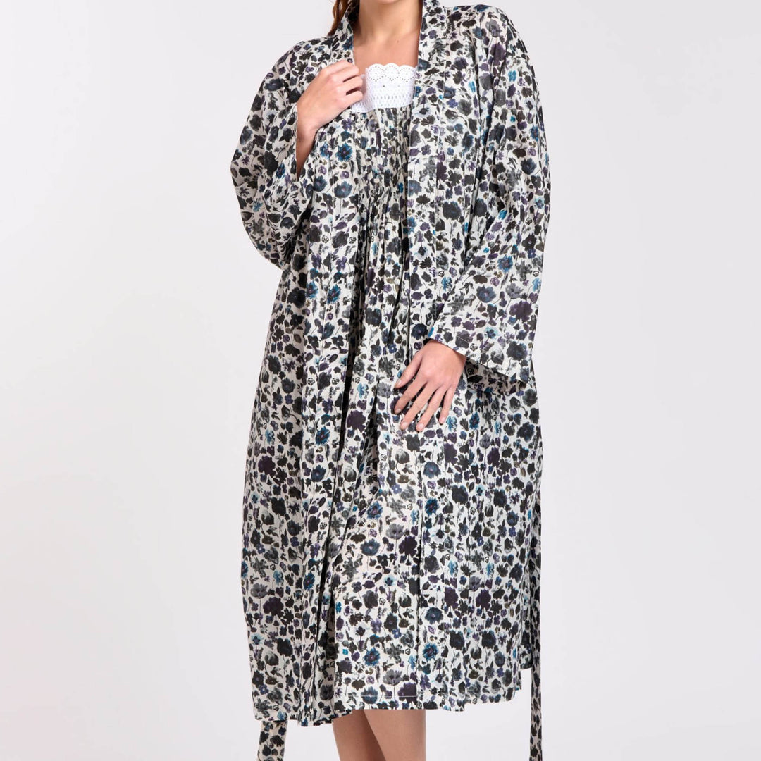 Violet Floral Cotton Kimono Robe