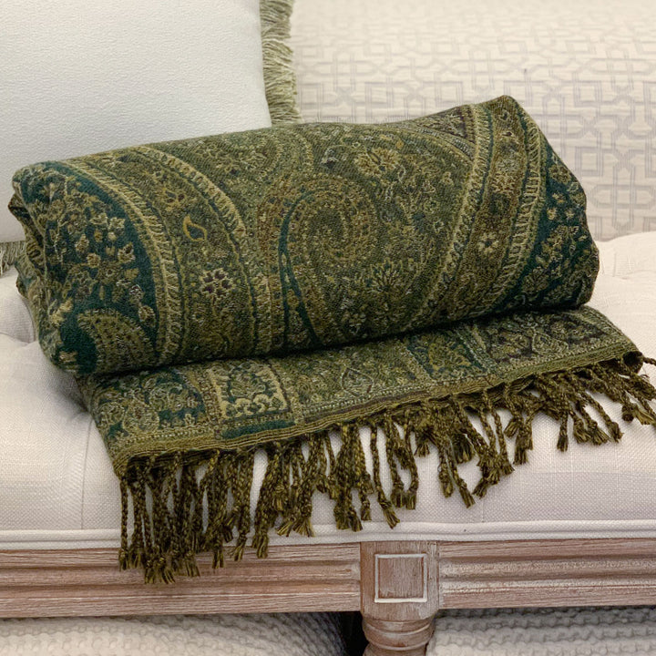 Paisley pure wool Throw forest
