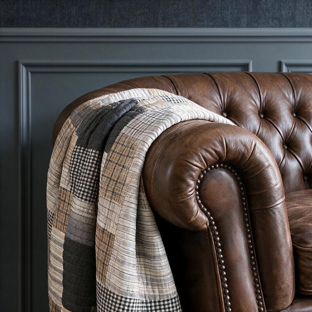 Ticking Quilted throw Natural