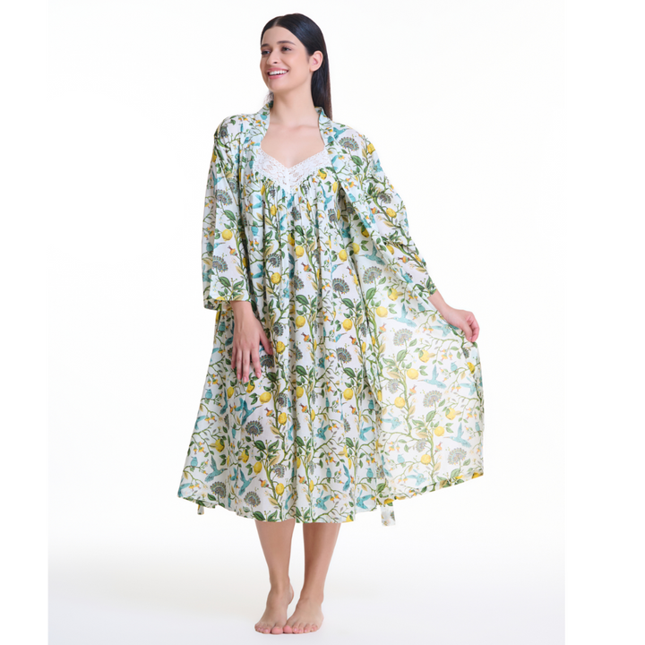 Birdsong Cotton Kimono Robe