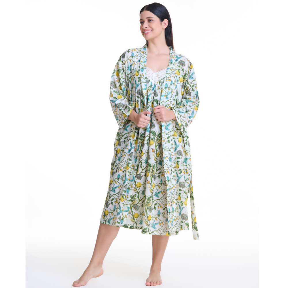 Birdsong Cotton Kimono Robe
