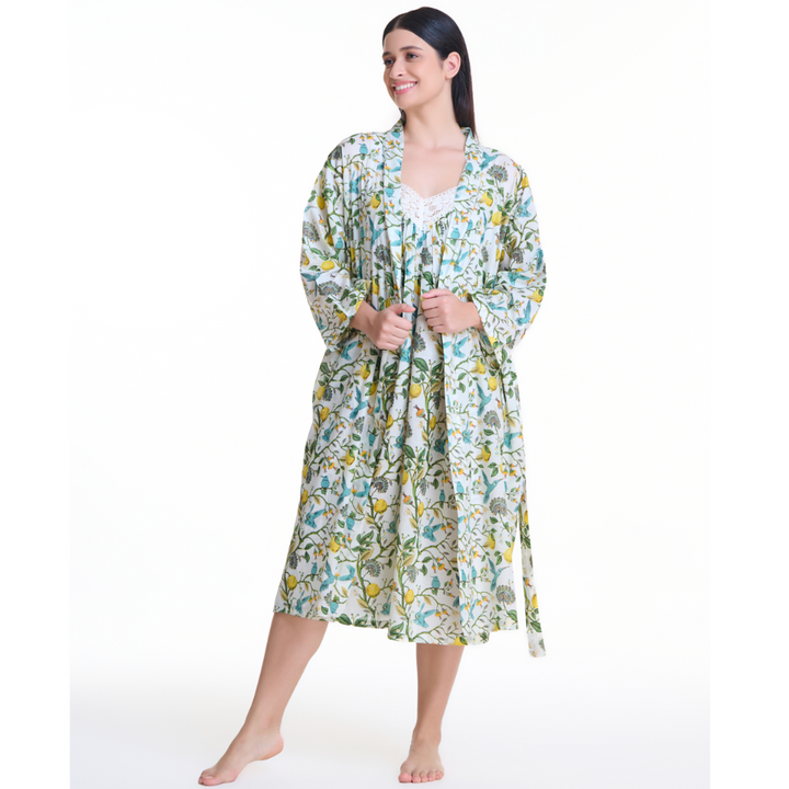 Birdsong Cotton Kimono Robe