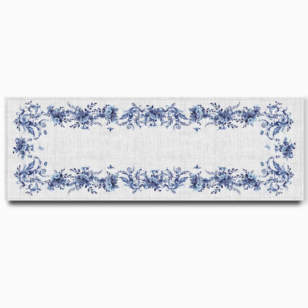 Blue Toile Linen Table Runner