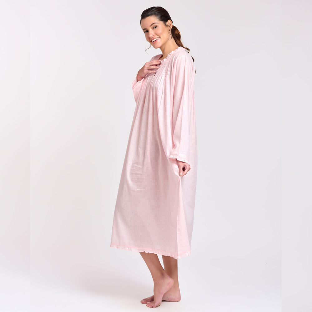 Pink Gingham Long Sleeve Nightie