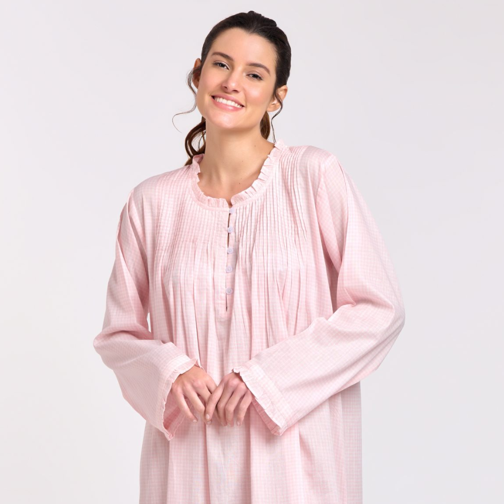 Pink Gingham Long Sleeve Nightie