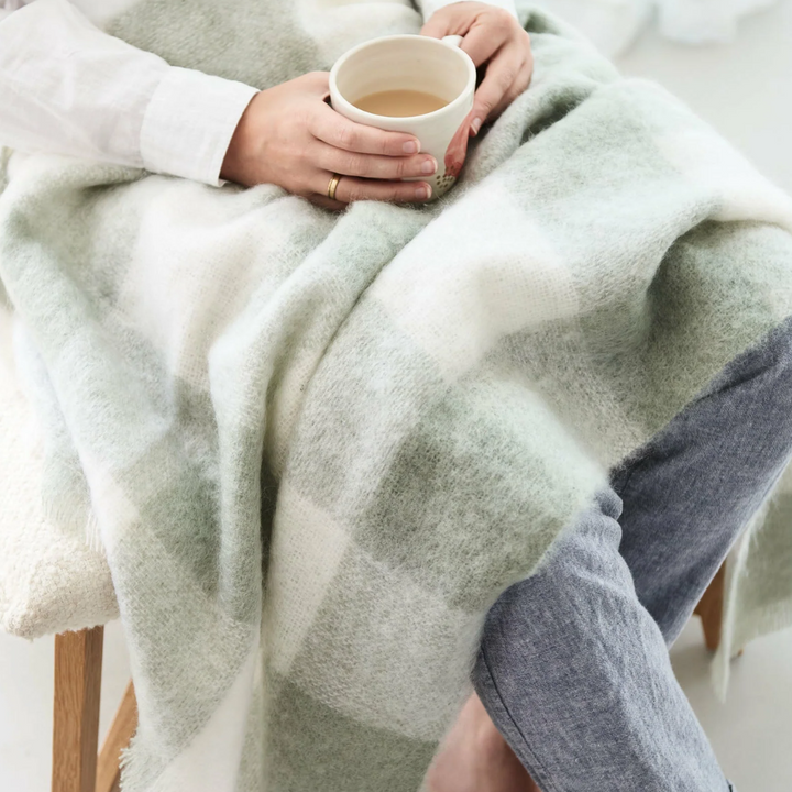 St Albans Mohair Knee Rug Green Check