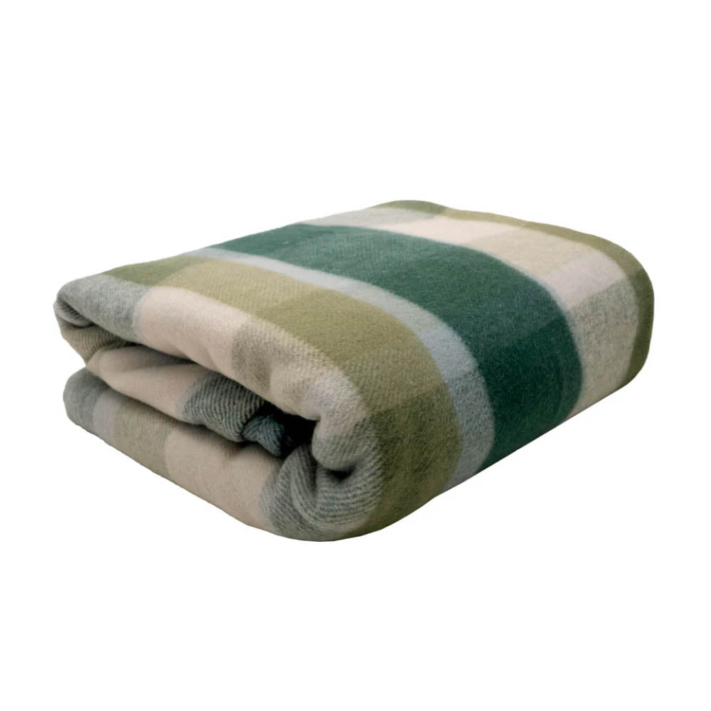 Nolan Green Check Wool Bamboo Blanket