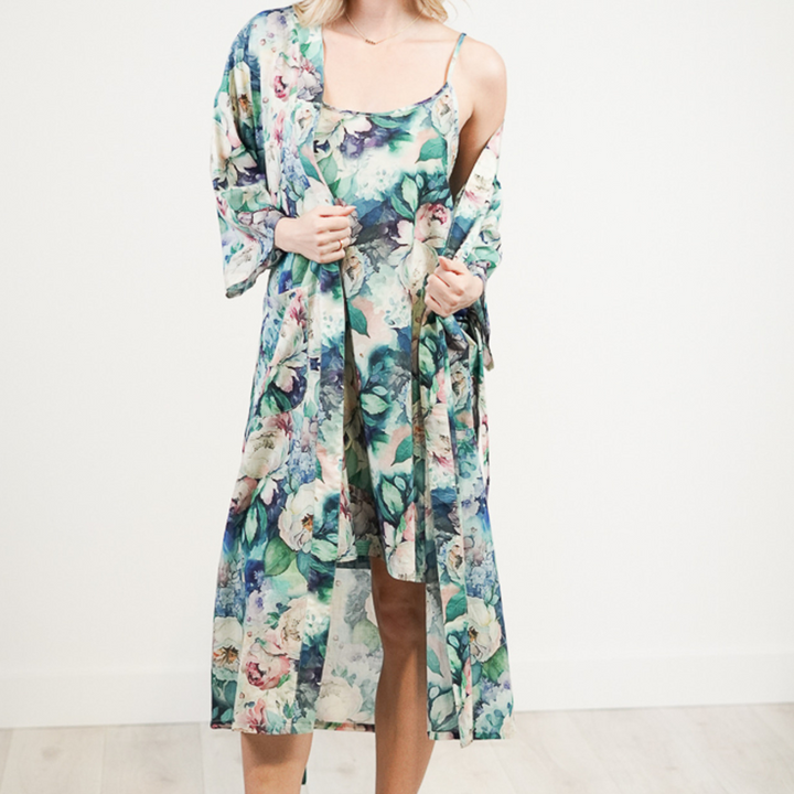 Botanical Blue Kimono Robe