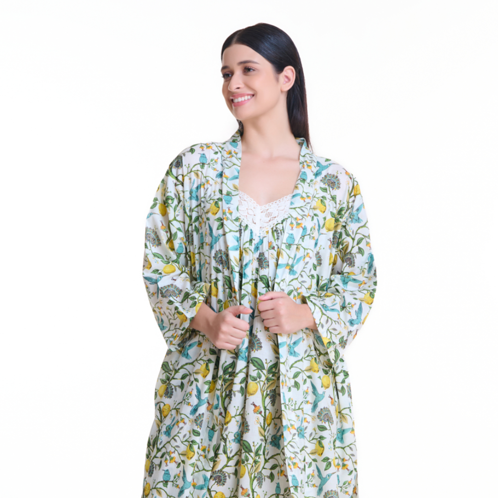 Birdsong Cotton Kimono Robe