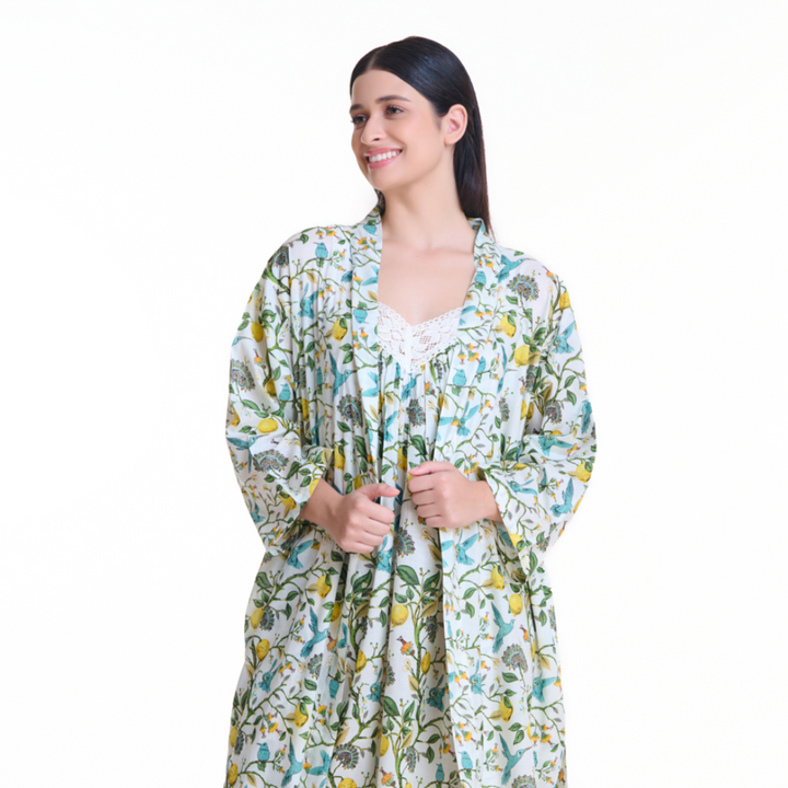 Birdsong Cotton Kimono Robe