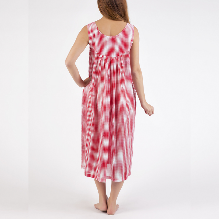 Red Gingham V-neck Lace Cotton Nightie