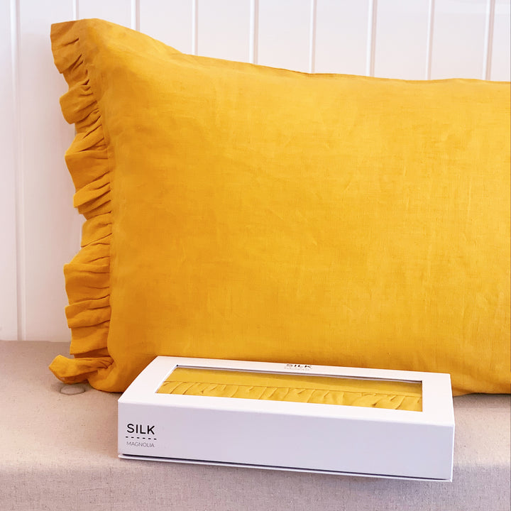 French linen ruffle pillowcase pair