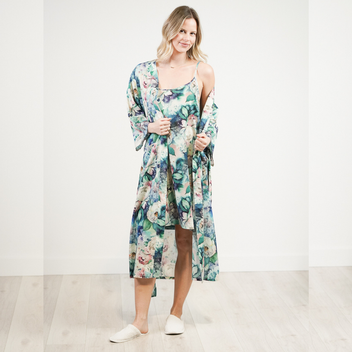 Botanical Blue Kimono Robe