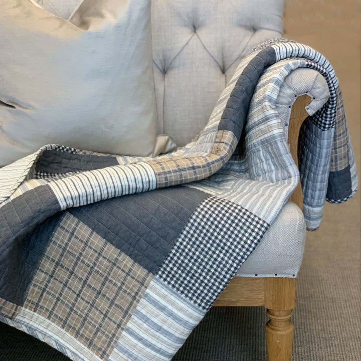 Ticking Quilted throw Natural