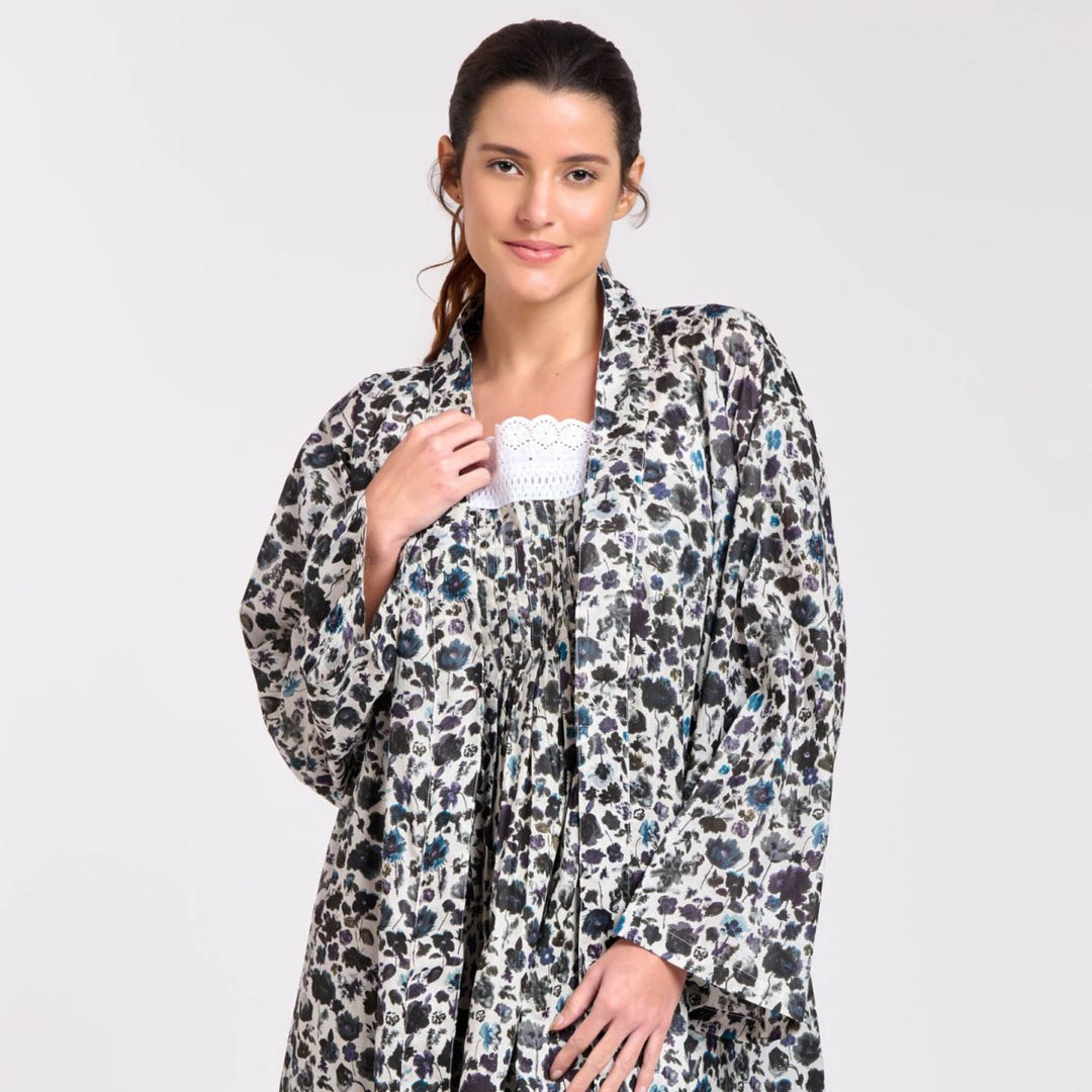 Violet Floral Cotton Kimono Robe