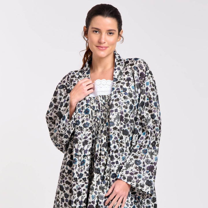 Violet Floral Cotton Kimono Robe