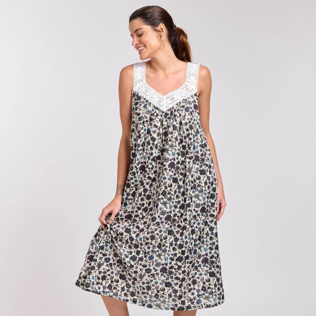 Violet V-neck Lace Cotton Nightie