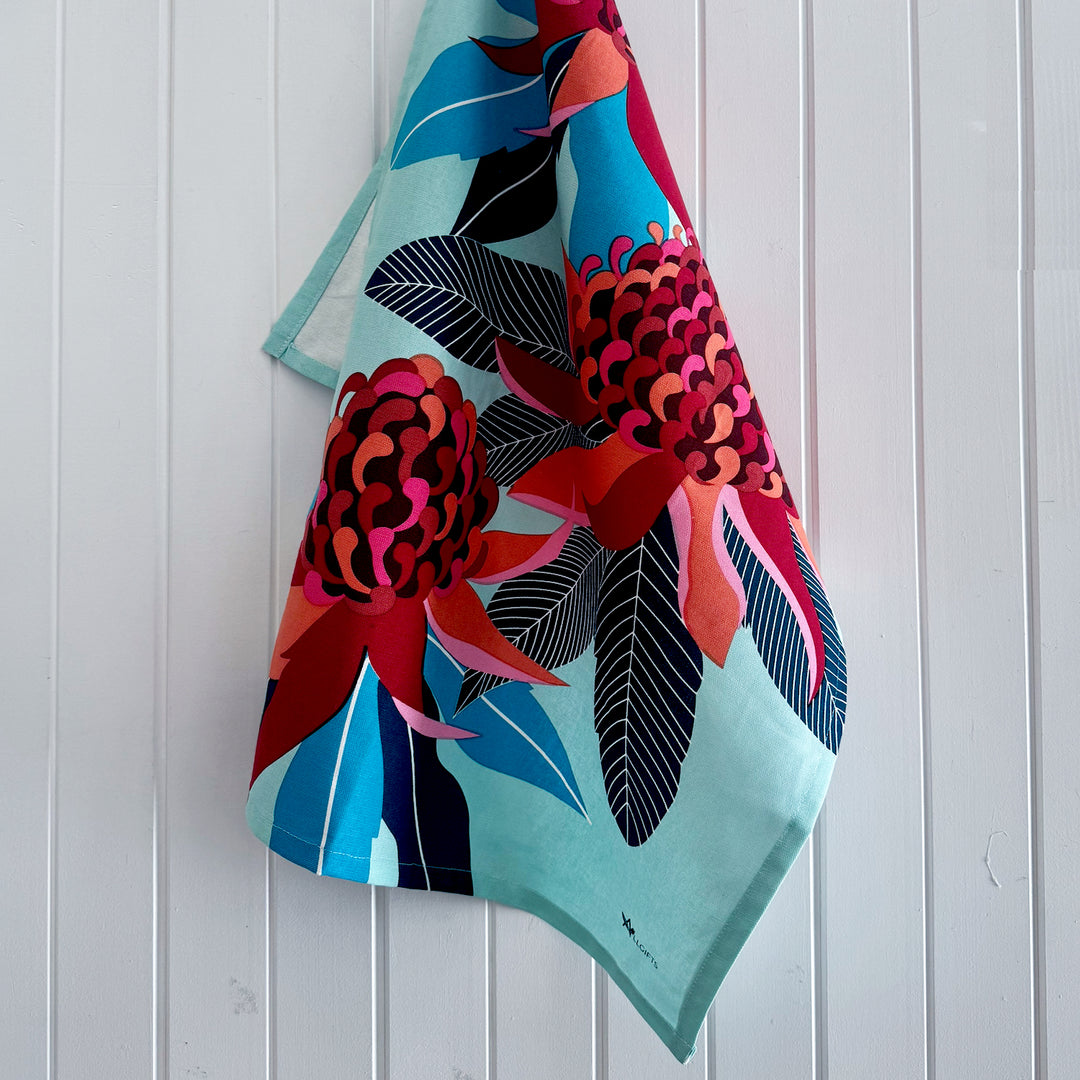iconic Waratah tea towel