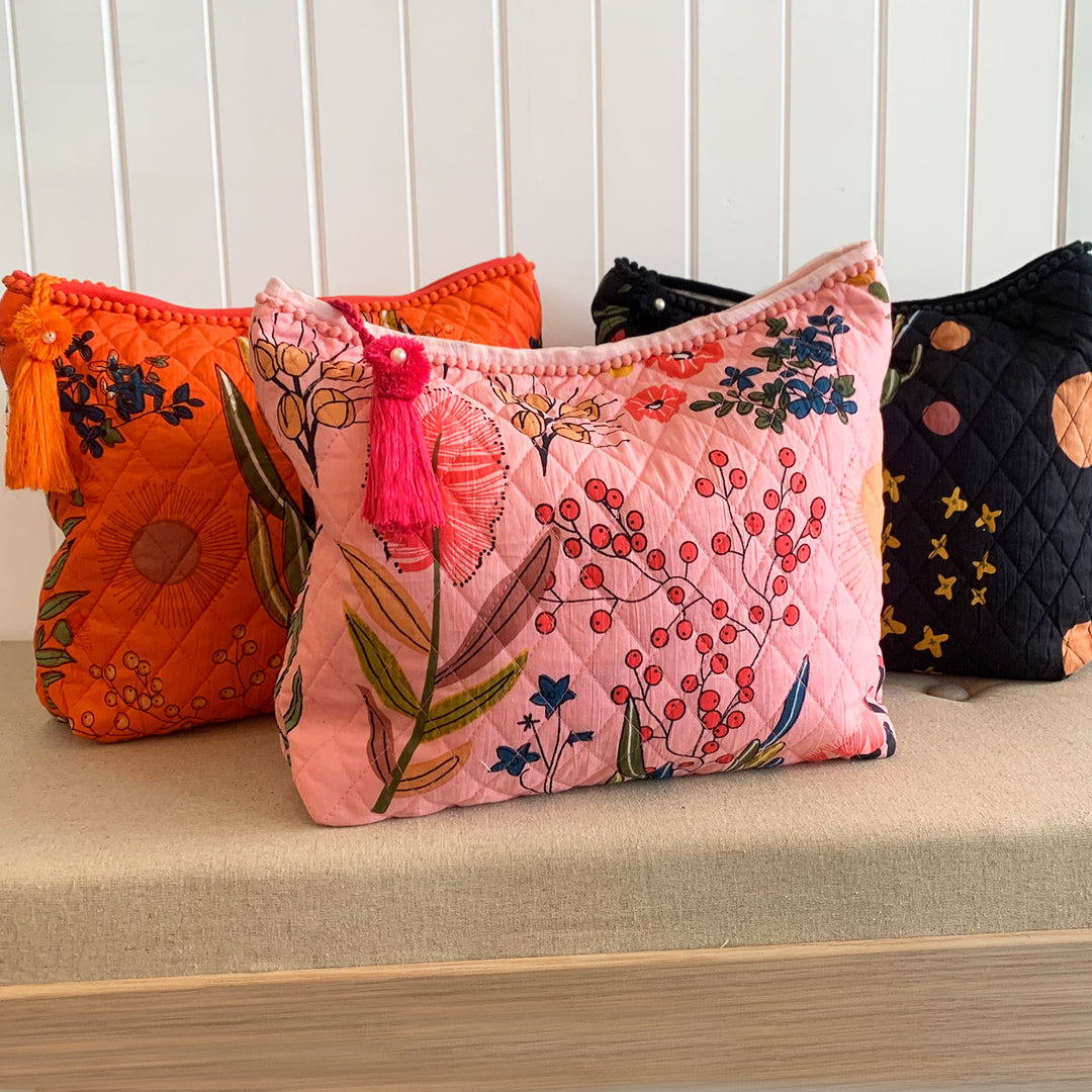 Pink protea Quilted Beauty Bag