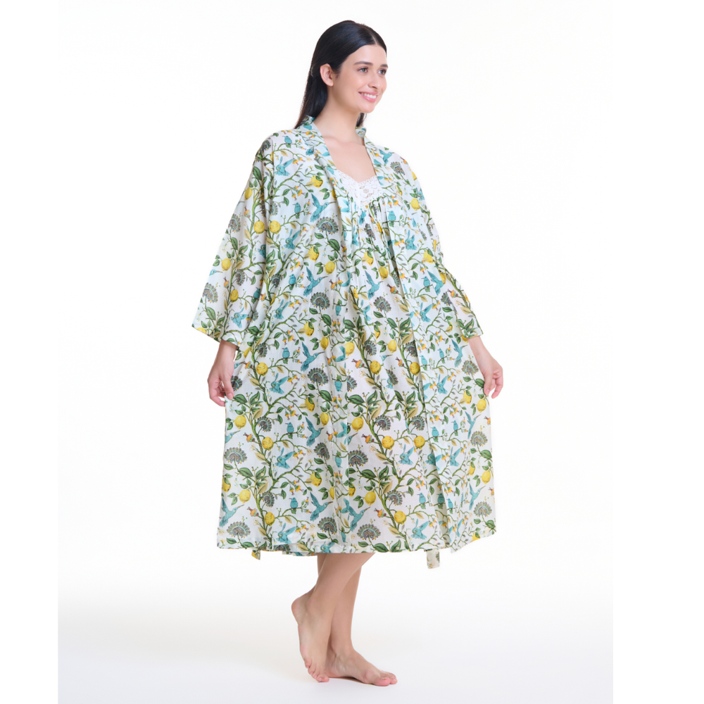 Birdsong Cotton Kimono Robe
