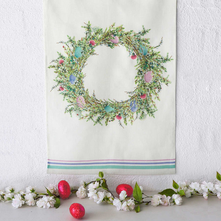 Easter Wreath Pure Linen Tea Towels