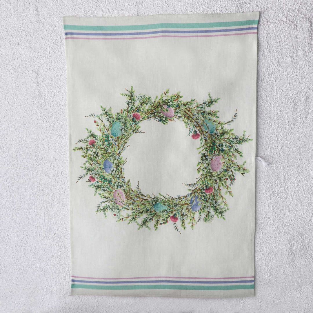 Easter Wreath Pure Linen Tea Towels