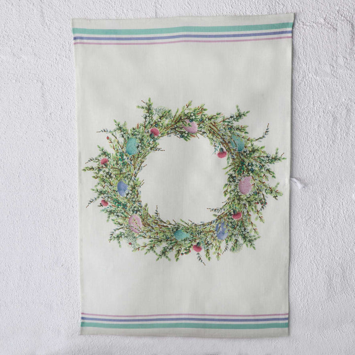 Easter Wreath Pure Linen Tea Towels
